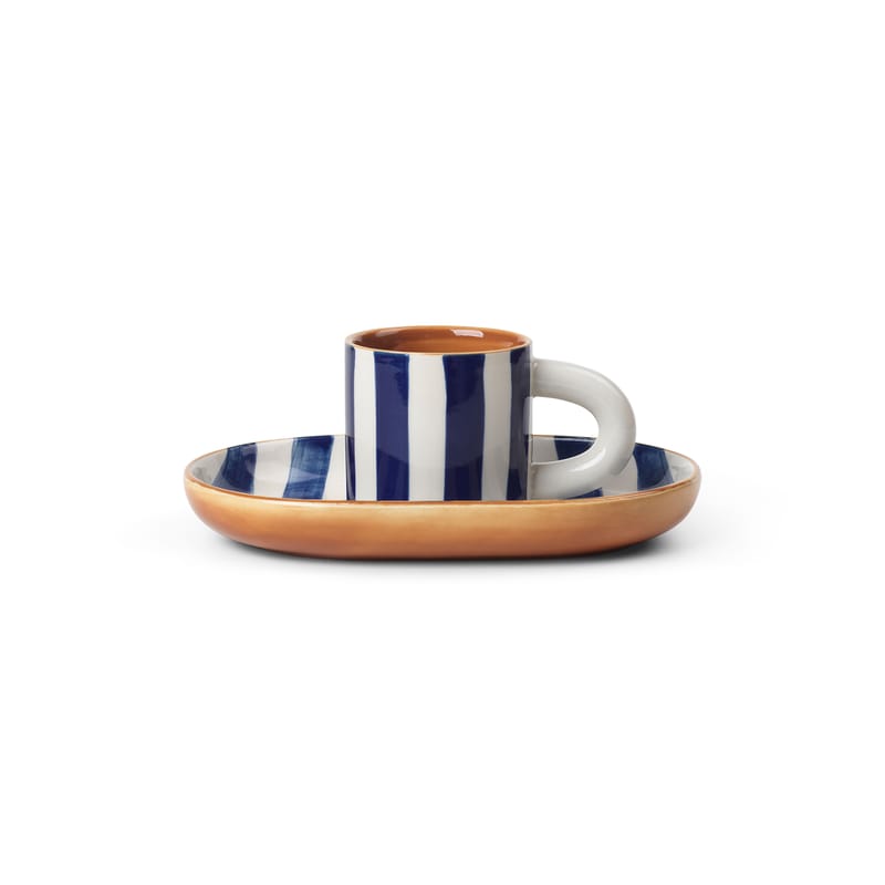 Table et cuisine - Tasses et mugs - Tasse Milu céramique bleu / Avec assiette - peint à la main - Ferm Living - Bleu - Grès émaillé