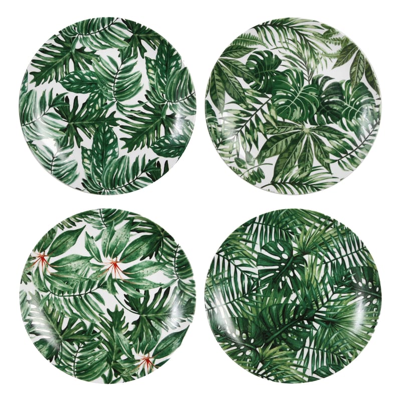 Table et cuisine - Assiettes - Assiette Leaves céramique vert / Set de 4 - & klevering - Feuilles / Vert - Porcelaine