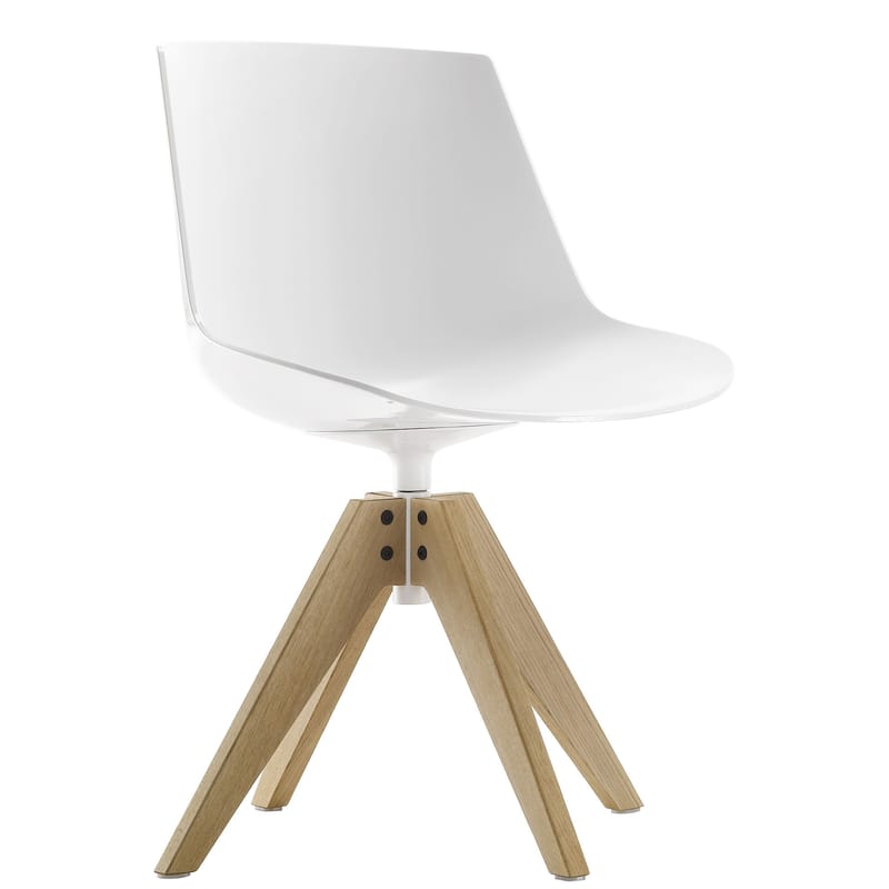 Mobilier - Chaises, fauteuils de salle à manger - Chaise pivotante Flow plastique blanc bois naturel / 4 pieds VN chêne - MDF Italia - Blanc / Piètement chêne - Chêne massif, Polycarbonate