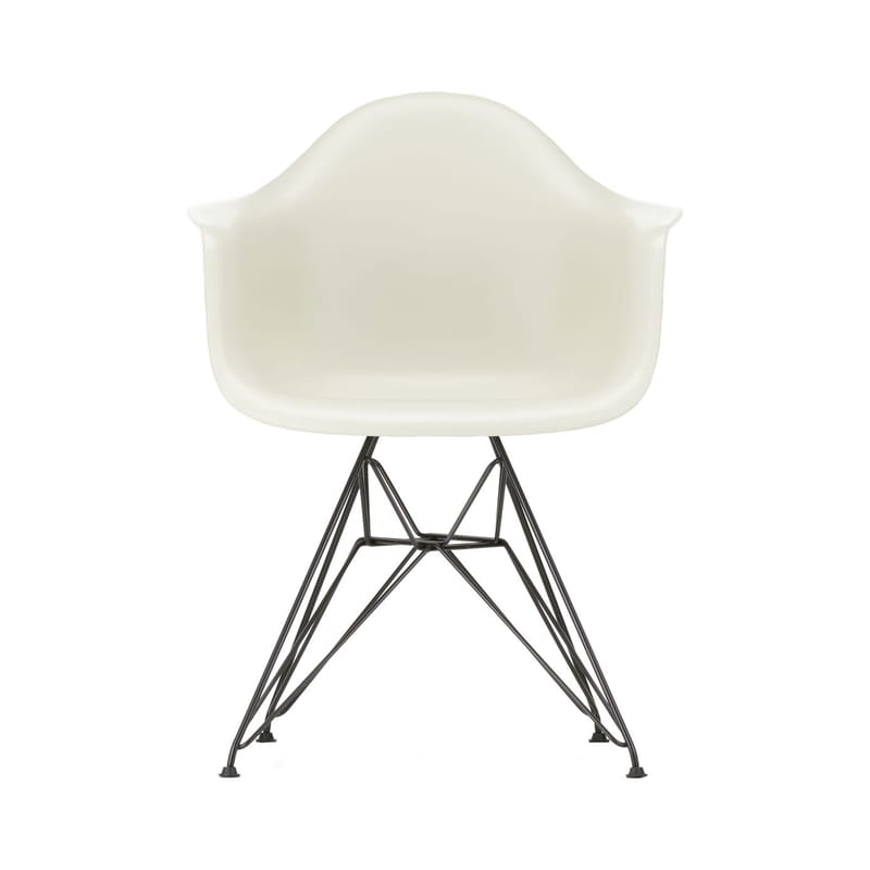 Mobilier - Chaises, fauteuils de salle à manger - Fauteuil DAR - Eames Plastic Armchair plastique gris / (1950) - Pieds noirs - Vitra - Gris galet / Pieds noirs - Acier laqué époxy, Polypropylène