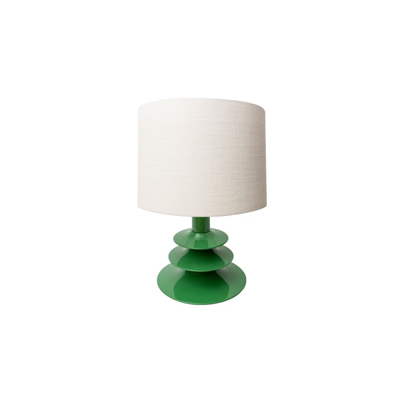 Luminaire - Lampes de table - Lampe de table Pimilco tissu bois vert / Ø 32 x H 50 cm - POPUS EDITIONS - Pied vert / Abat-jour blanc uni - Hêtre laqué, Lin