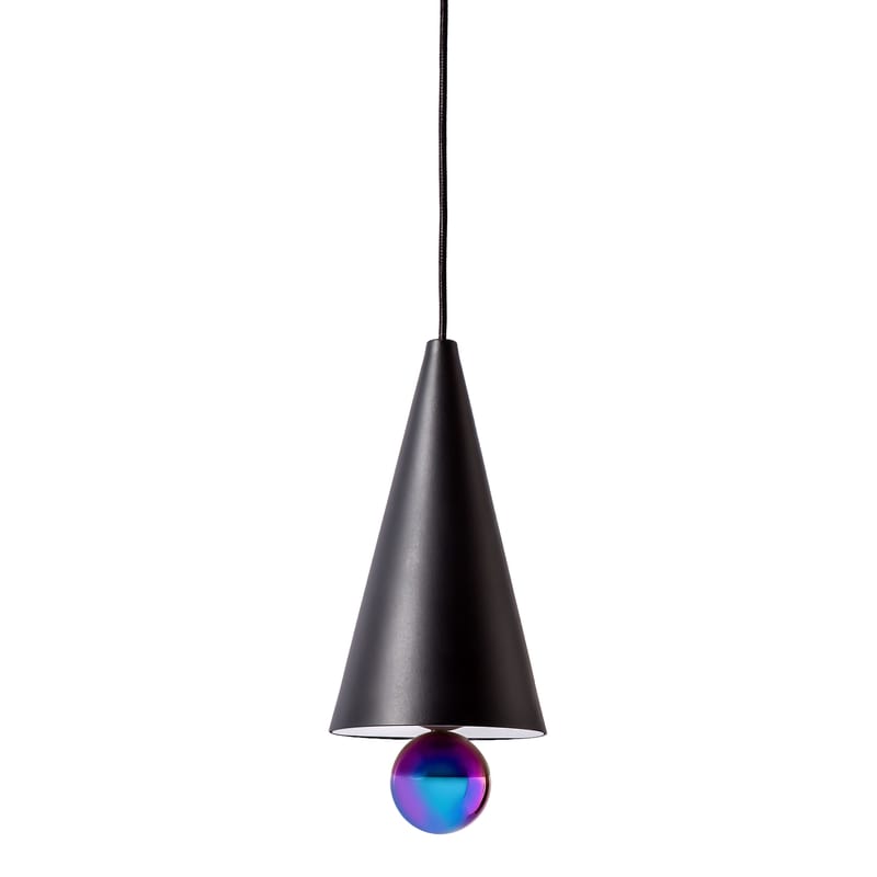 Lighting - Pendant Lighting - Cherry Small Pendant metal blue black Small - Ø 16 cm - Petite Friture - Black / Blue sphere - Aluminium