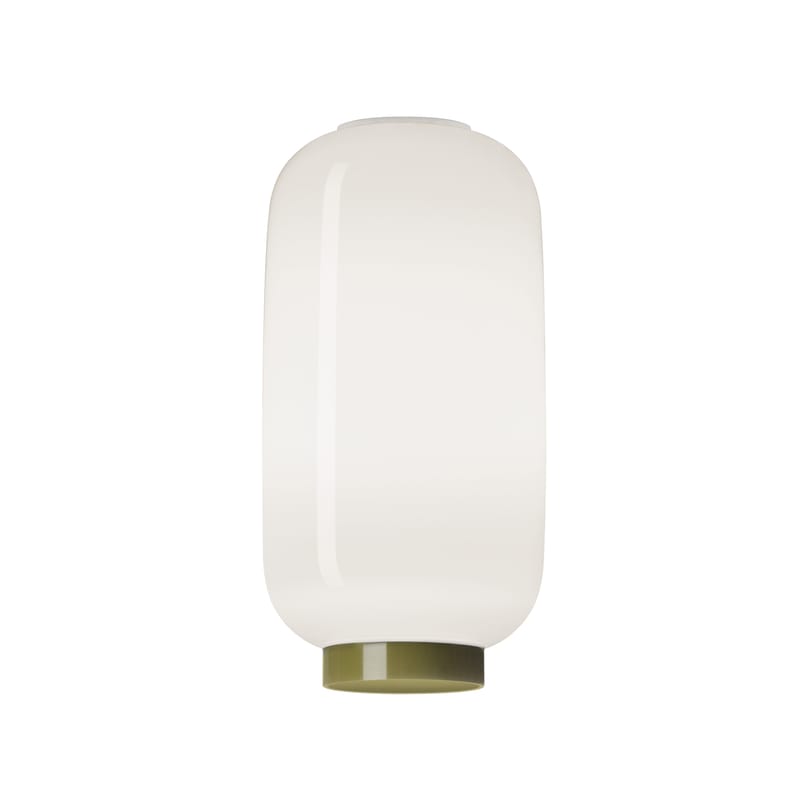Luminaire - Plafonniers - Plafonnier Chouchin Reverse n°2 verre blanc / Ø 22 x H 43 cm - Foscarini - Blanc / Bande verte - Verre soufflé bouche