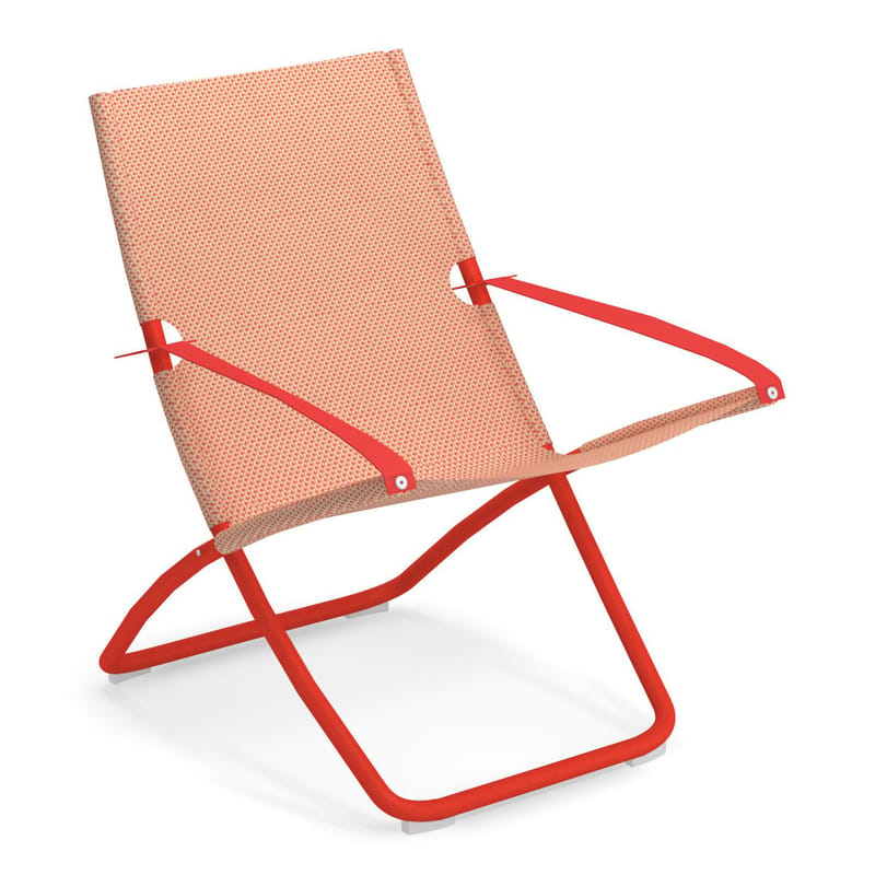 Outdoor - Sun Loungers & Hammocks - Snooze Reclining folding sun lounger metal orange / Folding - 2 positions - Emu - Peach / Red structure - Technical fabric, Varnished steel