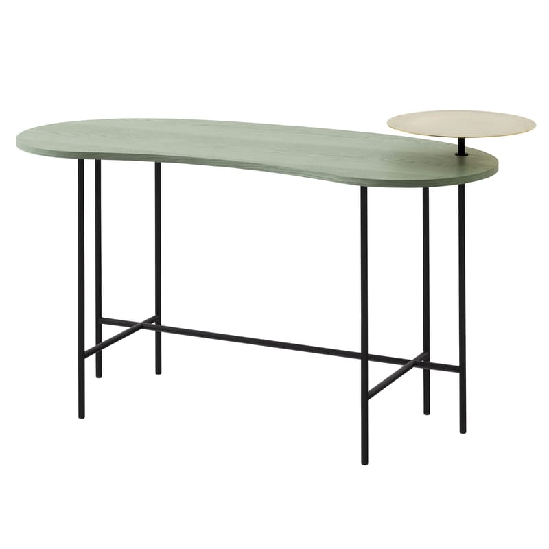 Möbel - Büromöbel - Schreibtisch Palette JH9 metall holz grün schwarz gold / 2 Ebenen - &tradition - Grüngrau & Messing / Fußgestell schwarz - Esche, lackierter Stahl, Messing