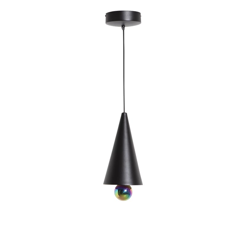 Luminaire - Suspensions - Suspension Cherry Small métal noir / LED - Ø 16 x H 38 cm - Petite Friture - Noir / Sphère iridescente - Aluminium