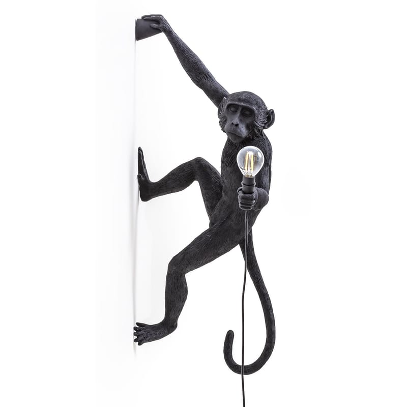 Luminaire - Appliques - Applique d\'extérieur avec prise Monkey Hanging plastique noir / H 76,5 cm - Seletti - Noir / Suspendu à droite - Résine