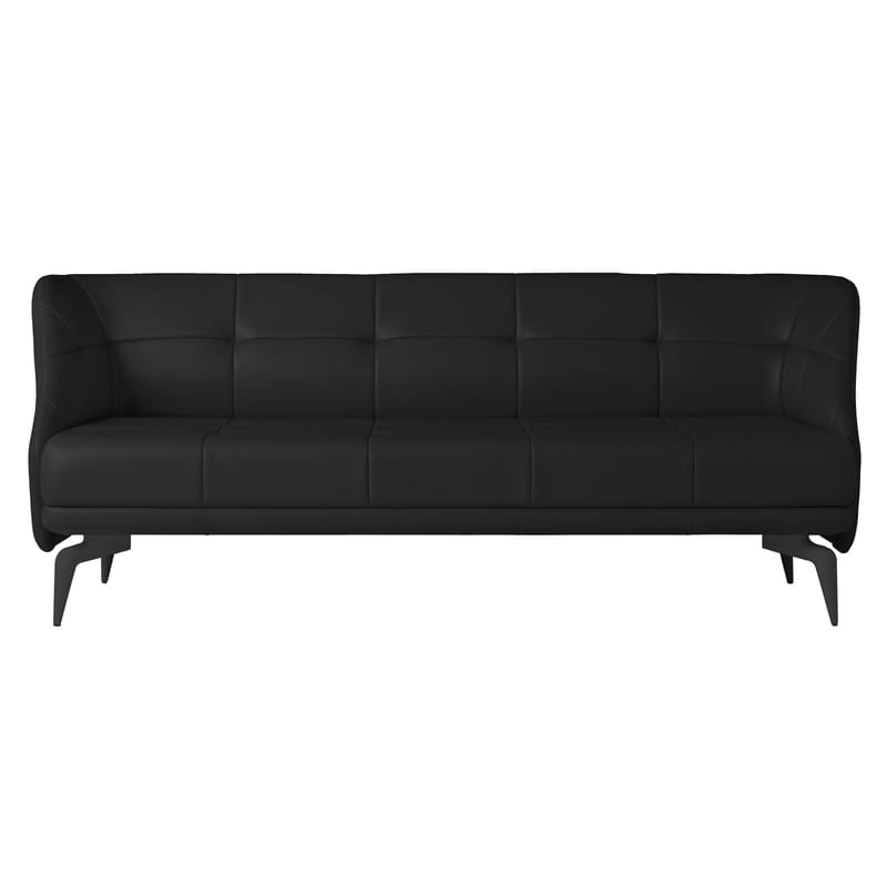 Mobilier - Canapés - Canapé droit Leeon cuir noir / 3 places - L 212 cm - Driade - Cuir noir - Aluminium laqué, Cuir