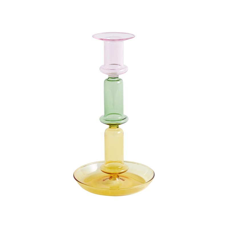 Dekoration - Kerzen, Kerzenleuchter und Windlichter - Kerzenleuchter Flare Tall Rainbow glas bunt / H 21 cm - Glas - Hay - Gelb, grün & rosa - Borosilikatglas