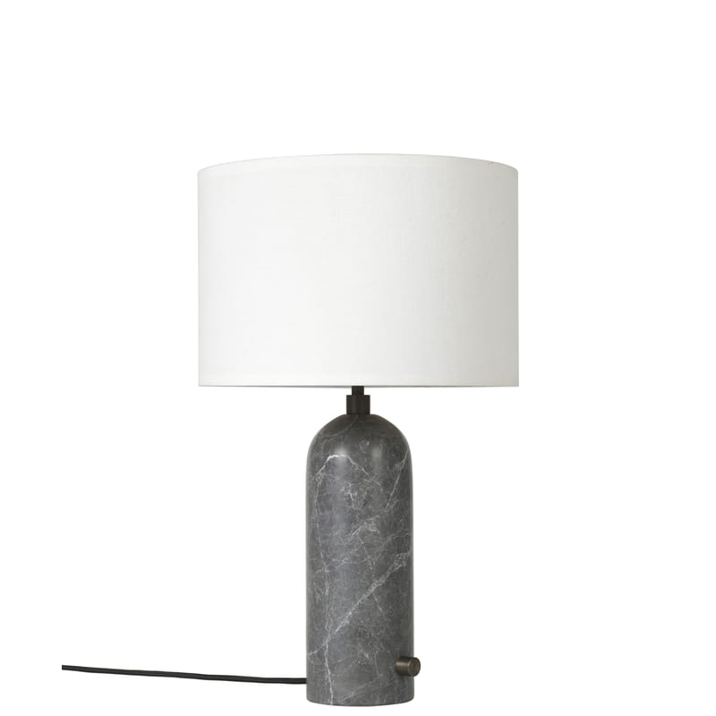 Luminaire - Lampes de table - Lampe de table Gravity Small tissu pierre blanc gris / Ø 30 x H 49 cm - Gubi - Marbre gris / Abat-jour blanc - Marbre, Tissu
