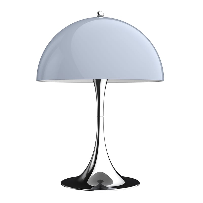Luminaire - Suspensions - Lampe de table Panthella 320 plastique gris /  Ø 32 x H 43,8 cm  / Verner Panton, 1971 - Louis Poulsen - Gris opale (acrylique) / Pied chromé - Acrylique, Fonte d\'aluminium
