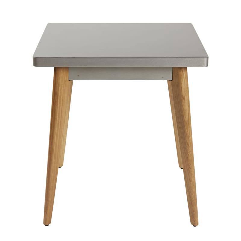 Mobilier - Tables - Table carrée 55 métal gris / Pieds chêne - 70 x 70 cm - Tolix - Gris soie / Chêne - Acier recyclé laqué, Chêne massif