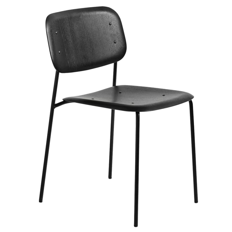 Mobilier - Chaises, fauteuils de salle à manger - Chaise empilable Soft Edge 40 bois noir - Hay - Noir / Pieds noirs - Acier laqué, Contreplaqué de chêne moulé