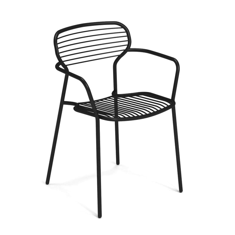 Mobilier - Chaises, fauteuils de salle à manger - Fauteuil empilable Apero métal noir - Emu - Noir - Acier verni