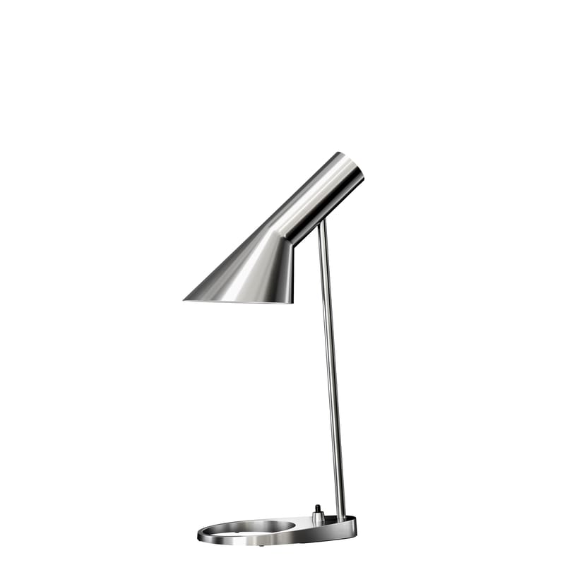 Luminaire - Lampes de table - Lampe de table AJ Mini gris argent métal / H 43 cm - Orientable / Arne Jacobsen, 1957 - Louis Poulsen - Acier poli - Acier inoxydable poli