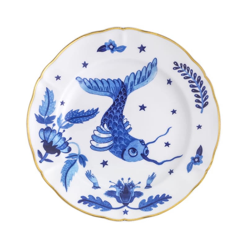 Tavola - Piatti  - Piatto Fish ceramica bianco blu / Ø 20,5 cm - Bitossi Home - Fish - Porcellana