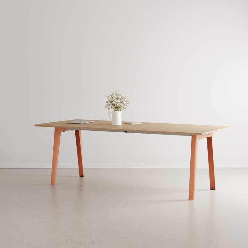 Furniture - Dining Tables - New Modern Rectangular table wood pink / 220 x 95 cm - Eco-certified oak / 10 to 12 people - TIPTOE - Ash Pink - Powder coated steel, Solid fir with oak veneer