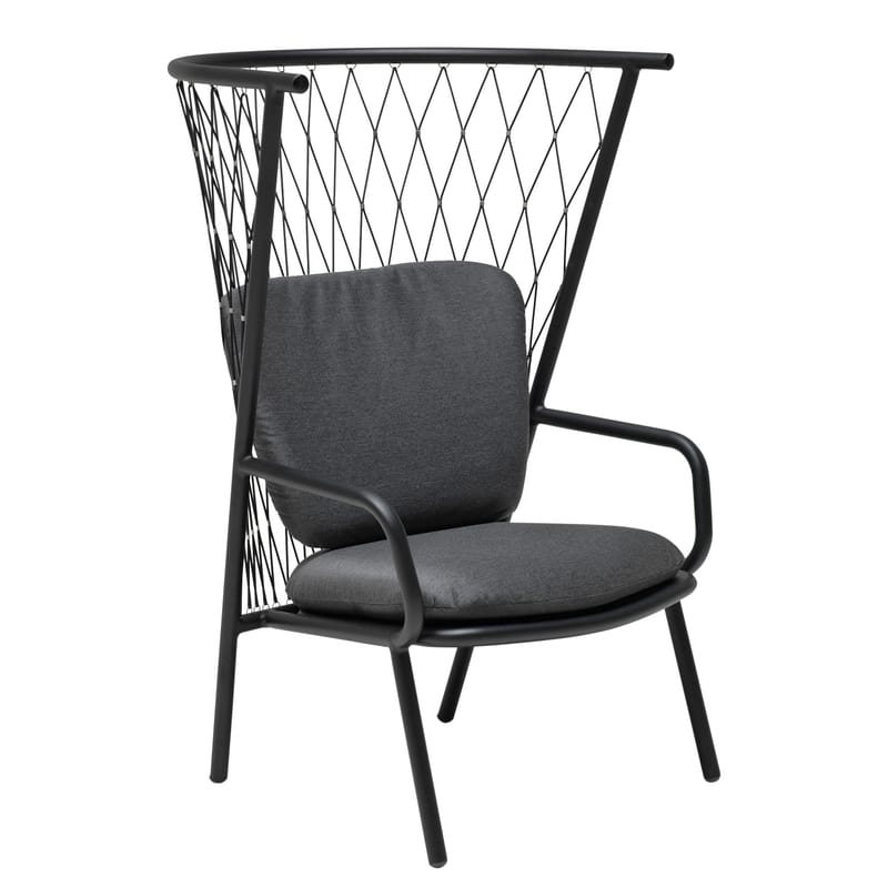 Dekoration - Dekorationsartikel - Sessel Nef metall schwarz / Metall & Polyester - H 125 cm - Emu - Sessel / schwarz - klarlackbeschichtetes Aluminium, Kunststoffseile