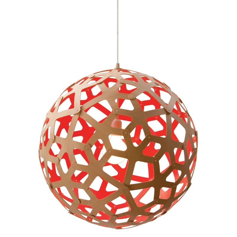 Luminaire - Suspensions - Suspension Coral   / Ø 40 cm - Bicolore rouge & bambou - David Trubridge - Rouge / bambou naturel - Bambou