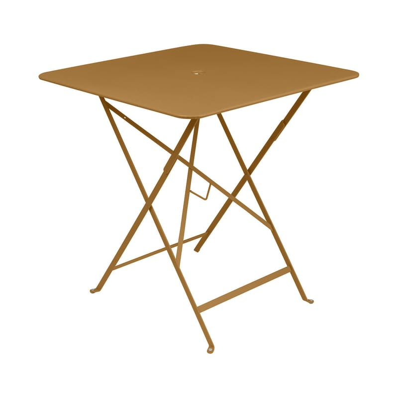 Jardin - Tables de jardin - Table pliante Bistro métal jaune / 71 x 71 cm - 3/4 personnes - Trou parasol - Fermob - Pain d\'épices - Acier laqué