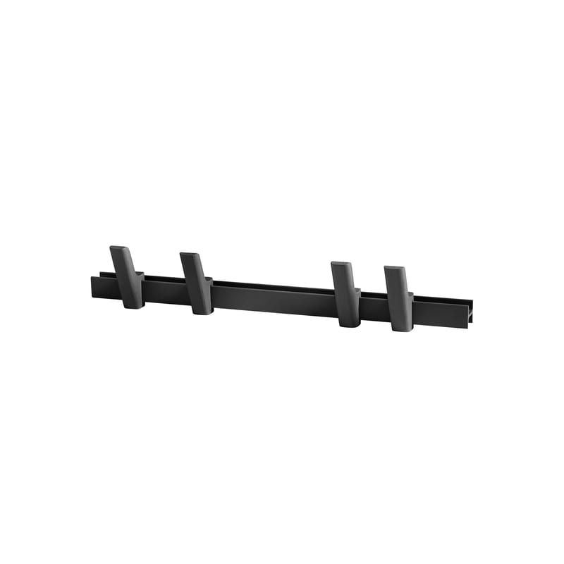 Furniture - Coat Racks & Pegs - Beam Wall coat rack metal wood black L 60 cm - 4 hooks - Hay - Charcoal / Charcoal hooks - Aluminium, Painted ashwoodwood