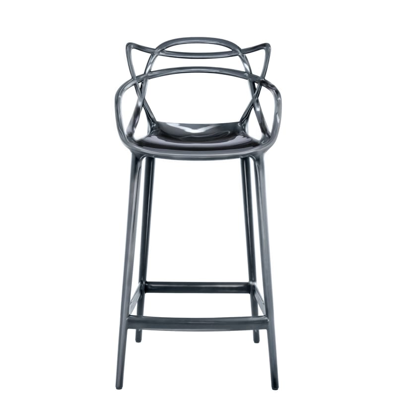 Furniture - Bar Stools - Masters Bar chair plastic material grey silver metal H 65 cm - Metallized - Kartell - Titanium - Recycled thermoplastic technopolymer