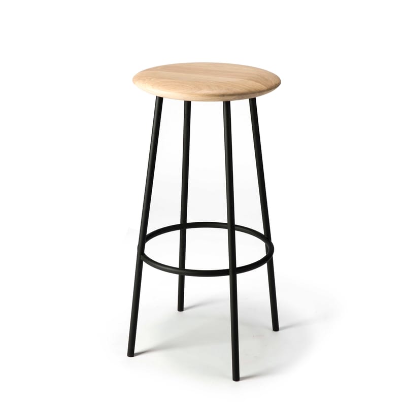 Furniture - Bar Stools - Baretto Bar stool natural wood / H 76 cm - Solid oak & metal - Ethnicraft - Oak / White foot - Solid oak, Varnished metal