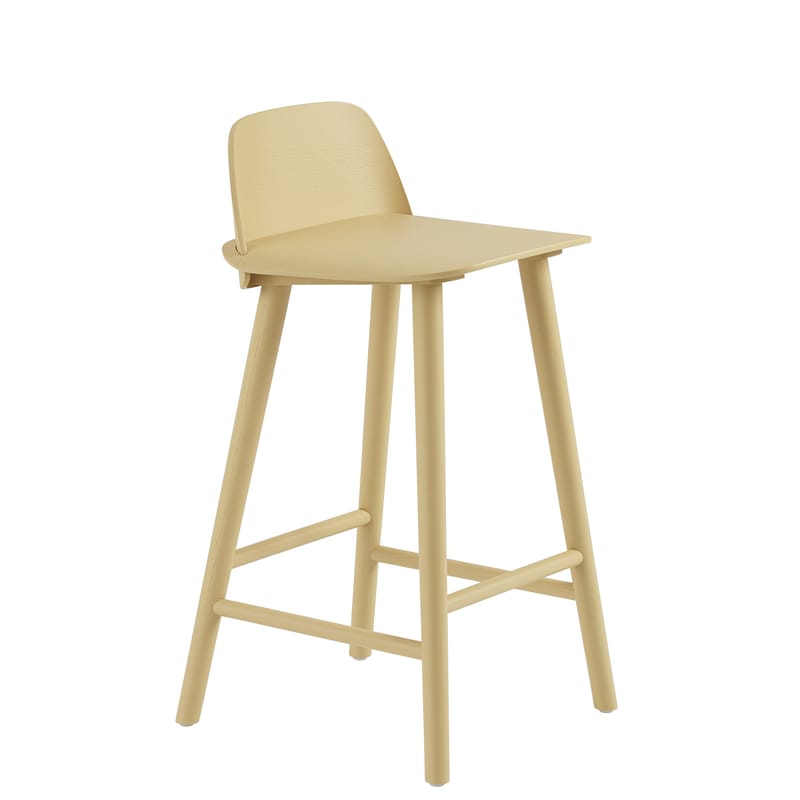 Mobilier - Tabourets de bar - Chaise de bar Nerd bois jaune / H 65 cm - Muuto - Jaune-sable - Chêne massif, Contreplaqué