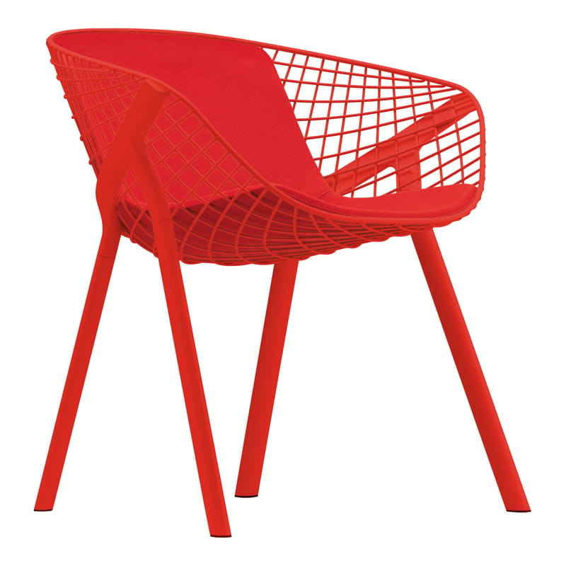 Mobilier - Chaises, fauteuils de salle à manger - Fauteuil Kobi métal rouge / grand coussin - Alias - Corail / Grand coussin rouge - Acier laqué, Aluminium laqué, Tissu