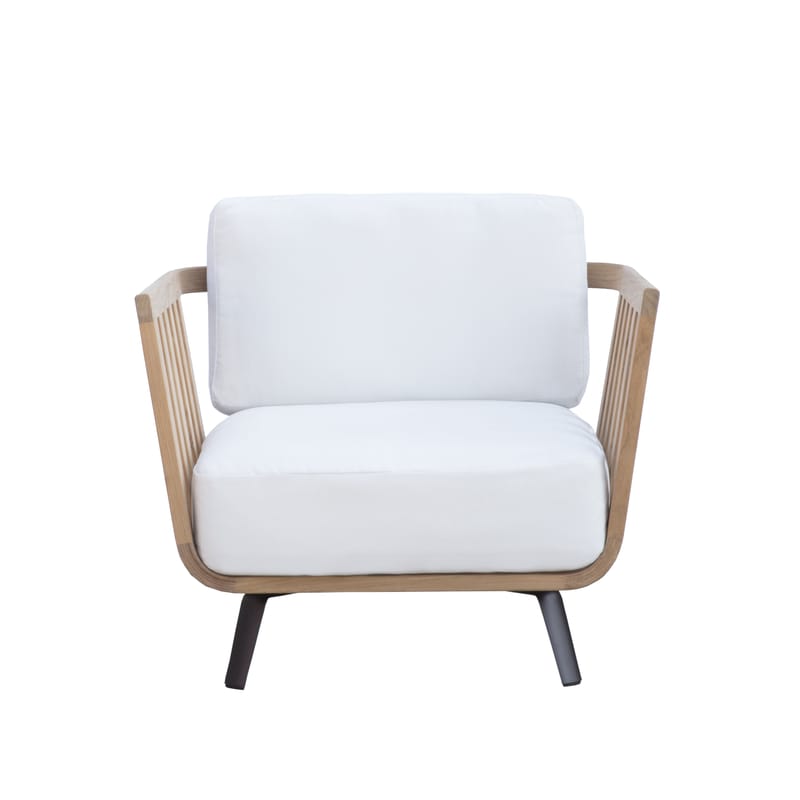 Furniture - Armchairs - Welcome Padded armchair textile white natural wood / Teak - Unopiu - Teak - Acrylic fabric, Aluminium, Foam, Teak