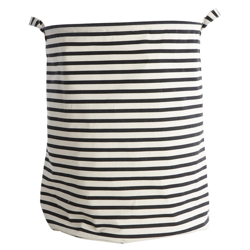 Décoration - Pour les enfants - Panier à linge Stripes tissu blanc noir /Ø 40 x H 50 cm - House Doctor - Rayures - Coton, Polyester