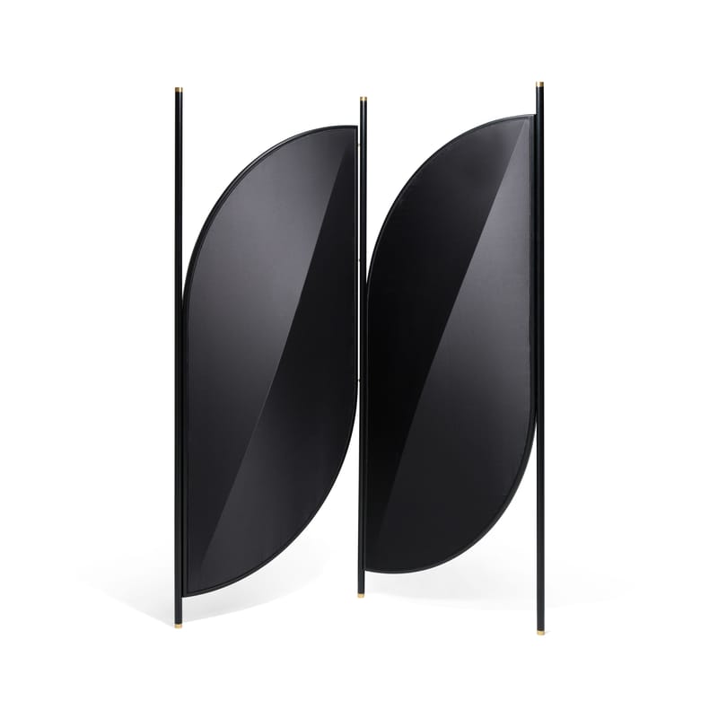 Mobilier - Paravents, séparations - Paravent Feng tissu noir /  L 140 x H 194 cm - Wiener GTV Design - Noir (tissu Kvadrat Campas) - Hêtre cintré, Laiton, Tissu Kvadrat