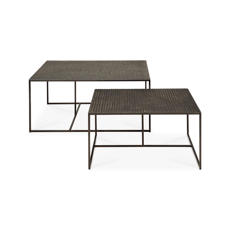 Mobilier - Tables basses - Tables gigognes Pentagon métal noir / Set de 2 - Plateaux sculptés main - Ethnicraft - Whisky - Métal thermolaqué, Mineral
