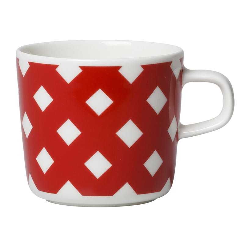 Table et cuisine - Tasses et mugs - Tasse à café Okko céramique blanc rouge / 20 cl - Marimekko - Okko / Blanc & rouge - Porcelaine émaillée