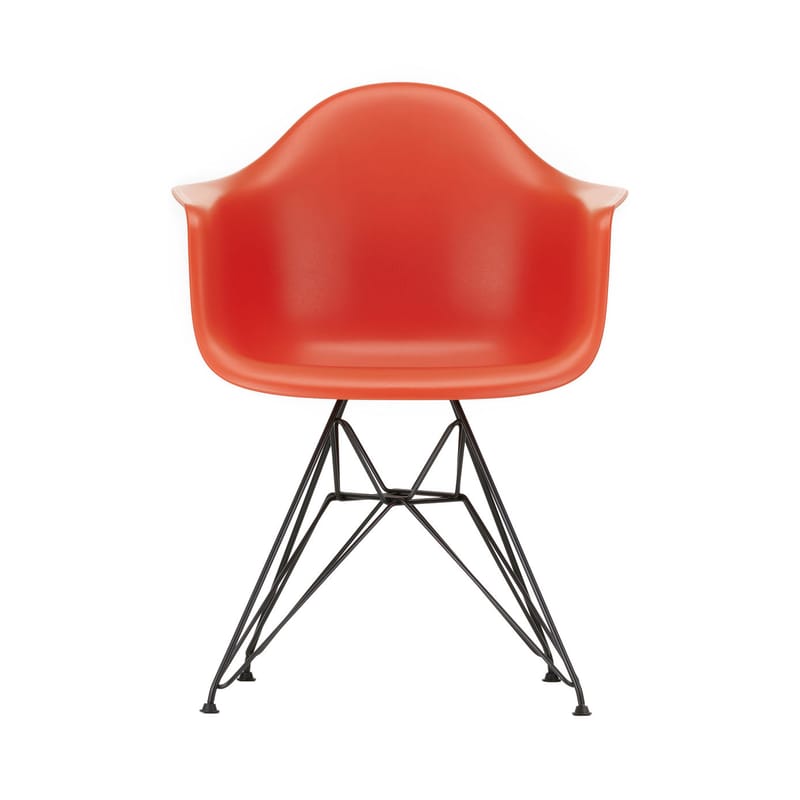 Mobilier - Chaises, fauteuils de salle à manger - Fauteuil DAR - Eames Plastic Armchair plastique rouge / (1950) - Pieds noirs - Vitra - Rouge coquelicot / Pieds noirs - Acier laqué époxy, Polypropylène