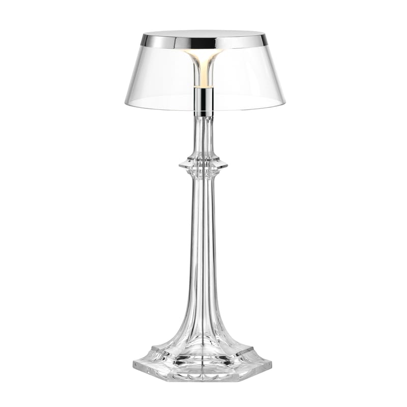 Luminaire - Lampes de table - Lampe de table Bon Jour Versailles Small LED plastique transparent / H 27 cm - Flos - Chromé / Transparent - PMMA