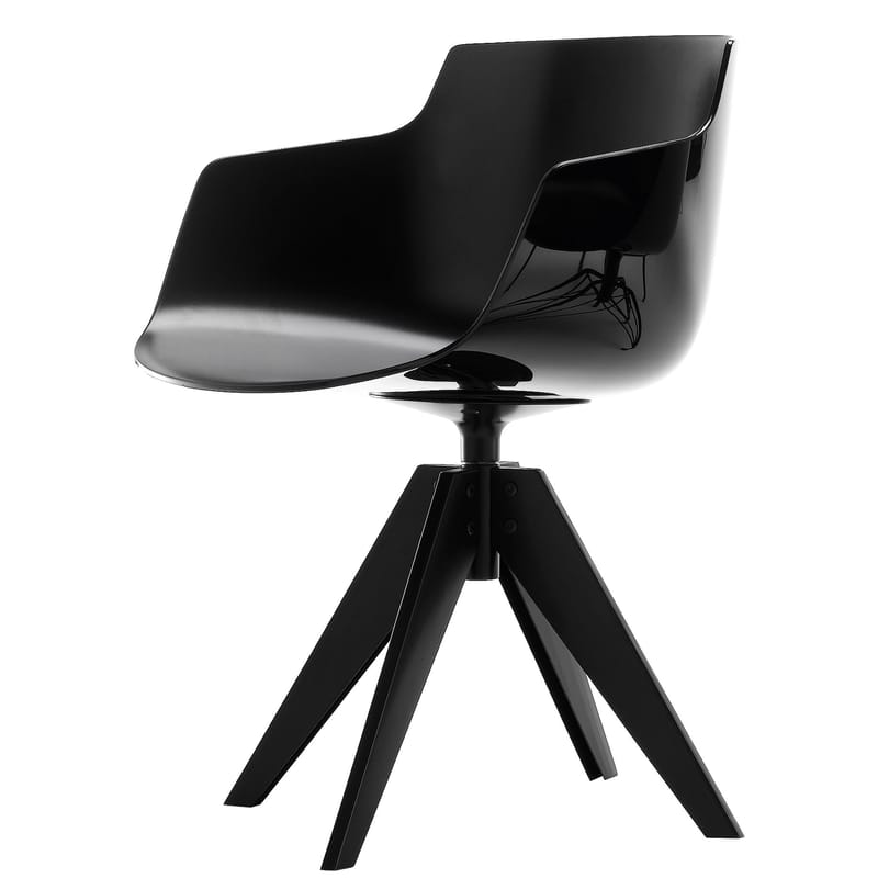 Möbel - Stühle  - Sessel Flow Slim plastikmaterial schwarz / 4 Stuhlbeine aus Stahl - MDF Italia - Schwarz / Fußgestell graphitgrau - lackierter Stahl, Polykarbonat