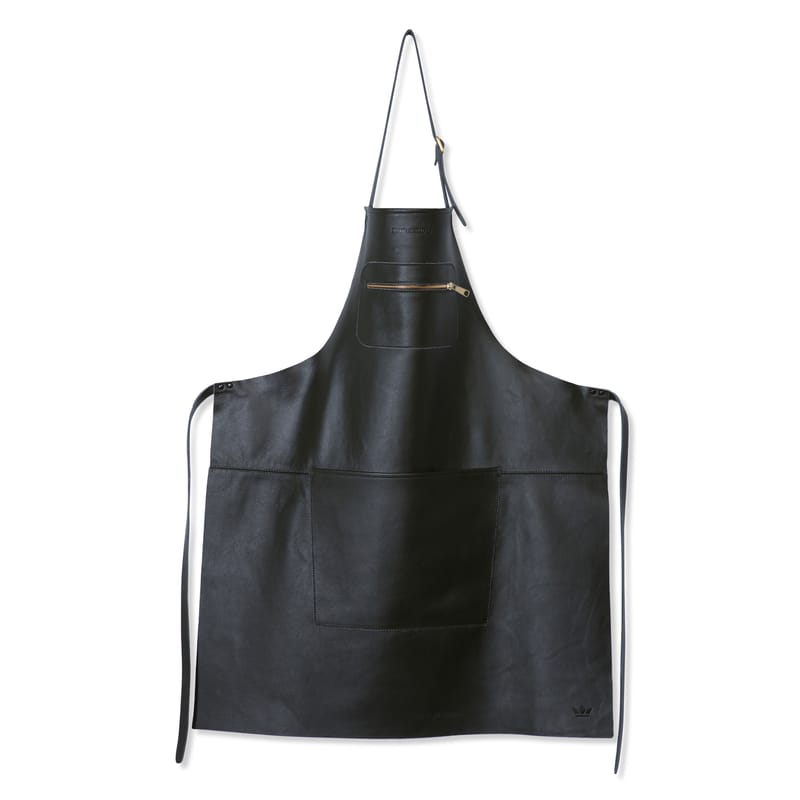Table et cuisine - Tabliers et torchons   - Tablier  cuir noir cuir / Poche zippée - Dutchdeluxes - Noir - Cuir pleine fleur