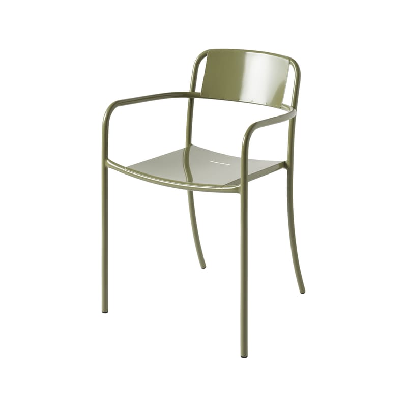 Mobilier - Chaises, fauteuils de salle à manger - Fauteuil empilable Patio métal vert / Tôle pleine - Tolix - Vert Jonc - Acier inoxydable