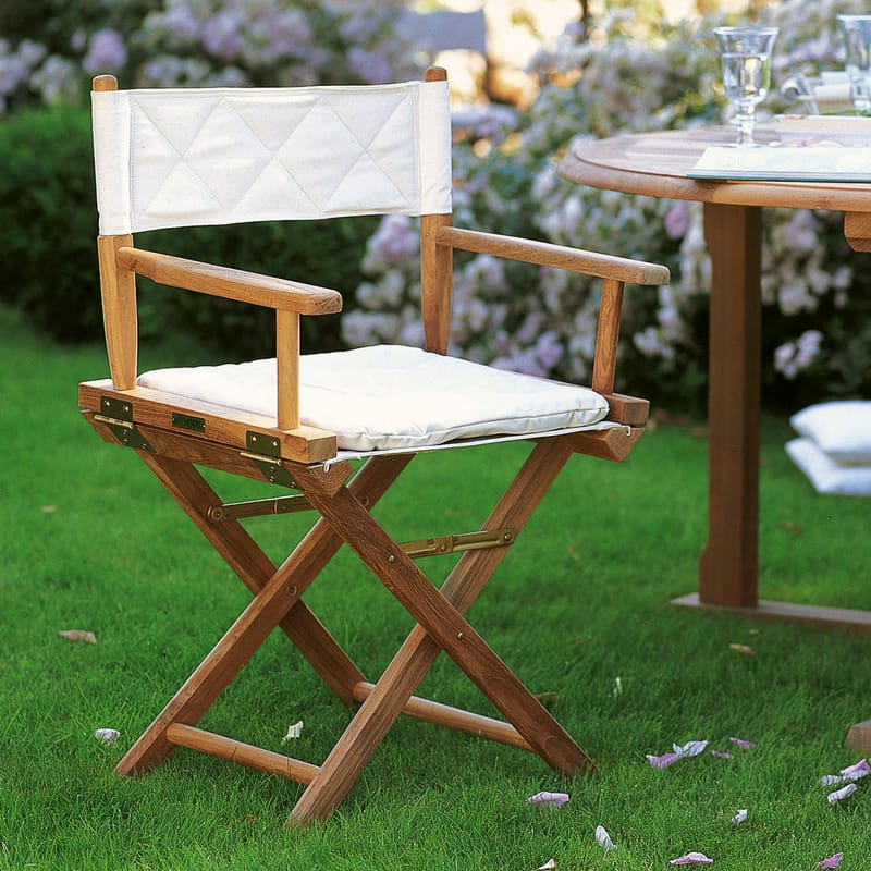 Mobilier - Chaises, fauteuils de salle à manger - Fauteuil pliant Ginger tissu blanc / Teck & toile - Coussin - Unopiu - Blanc écru / Teck - Coton, Teck