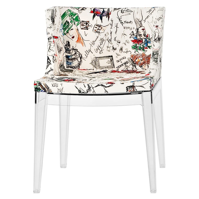 Mobilier - Chaises, fauteuils de salle à manger - Fauteuil rembourré Mademoiselle Moschino tissu blanc multicolore / pieds transparents - Kartell - Esquisse - Polycarbonate, Tissu