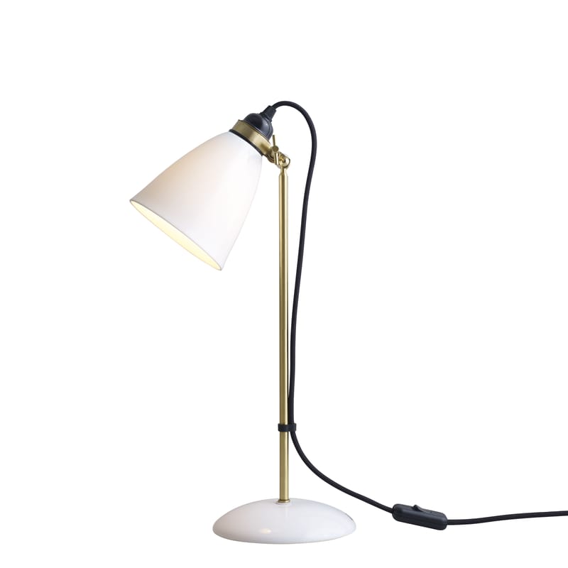 Luminaire - Lampes de table - Lampe de table Hector 30 céramique blanc / H 57 cm - Porcelaine lisse - Original BTC - Lisse / Laiton & câble noir - Laiton, Porcelaine