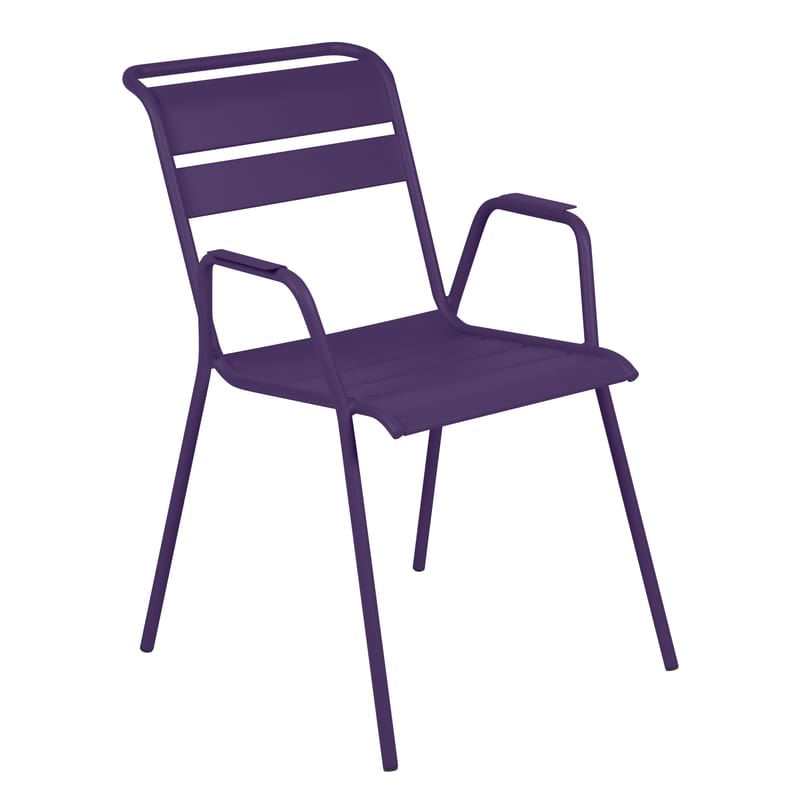 Furniture - Chairs - Monceau Stackable armchair metal purple / Metal - Fermob - Aubergine - Painted steel