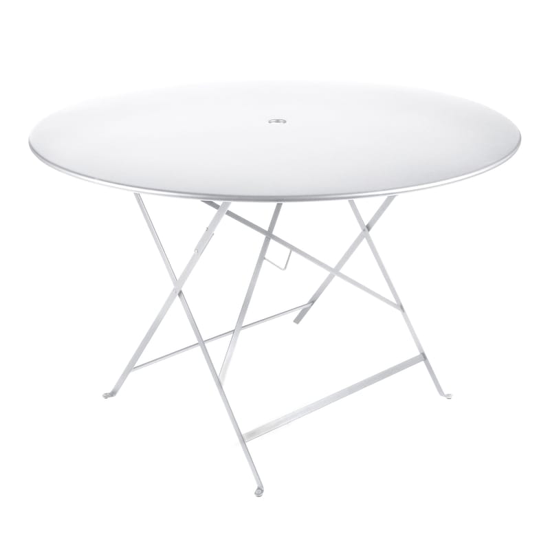 Jardin - Tables de jardin - Table pliante Bistro métal blanc / Ø 117 cm -  6/8 personnes - Trou parasol - Fermob - Blanc coton - Acier peint