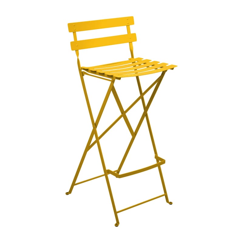 Mobilier - Tabourets de bar - Chaise de bar pliante Bistro métal jaune / H 74 cm - Fermob - Miel texturé - Acier laqué