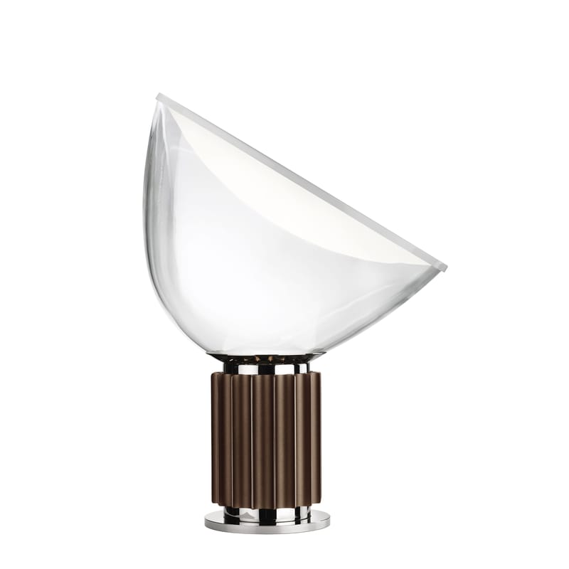 Luminaire - Lampes de table - Lampe de table Taccia LED Small verre marron /  H 48 cm - Castiglioni, 1962 - Flos - Bronze / Transparent - Aluminium, Verre soufflé