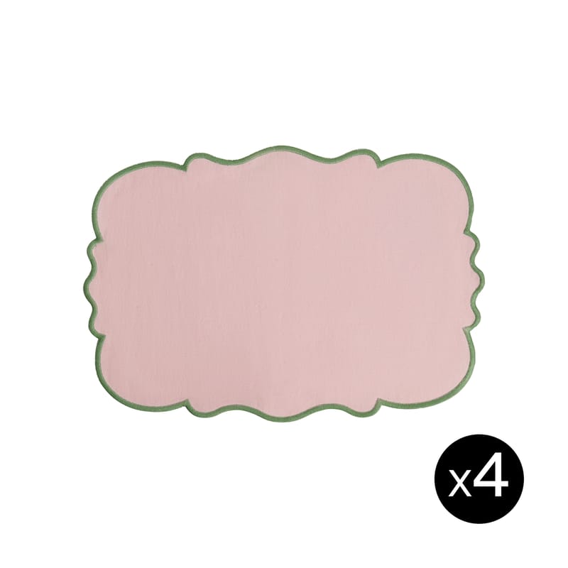 Tendances - Petits prix - Set de table Smerlo tissu rose / Set de 4 - 33 x 48 cm - Bitossi Home - Rose / Bord vert - Coton, Lin