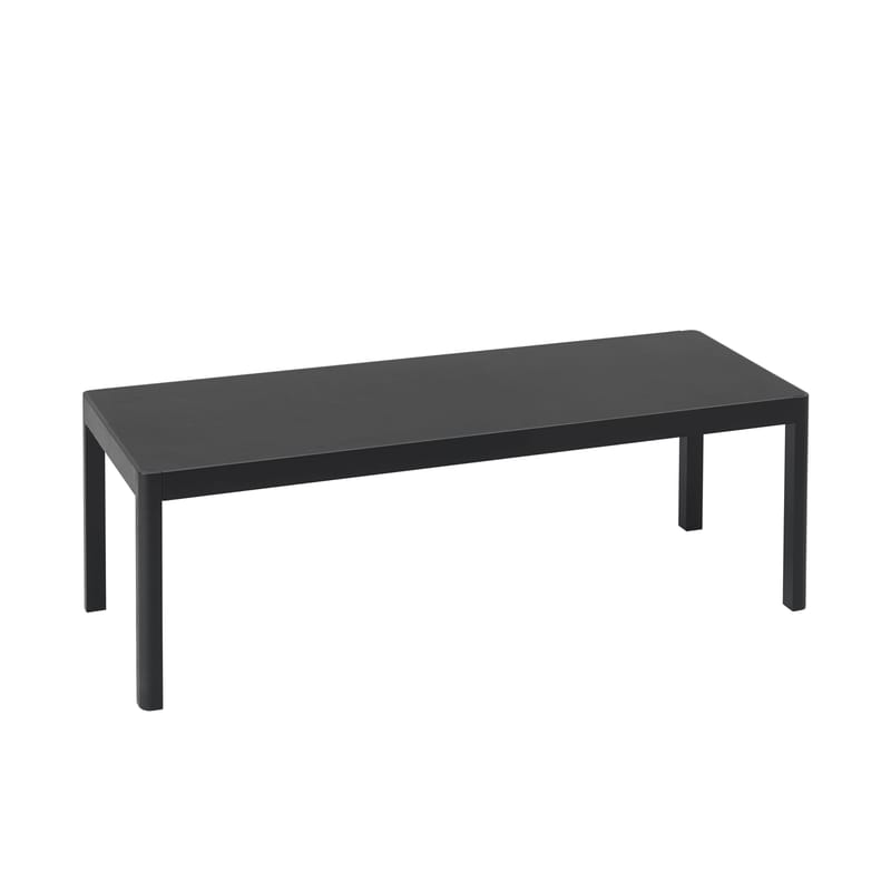 Mobilier - Tables basses - Table basse Workshop plastique bois noir / 120 x 43 x H 38 cm - Linoleum - Muuto - Linoleum noir / Pieds chêne noir - Chêne massif, Linoléum