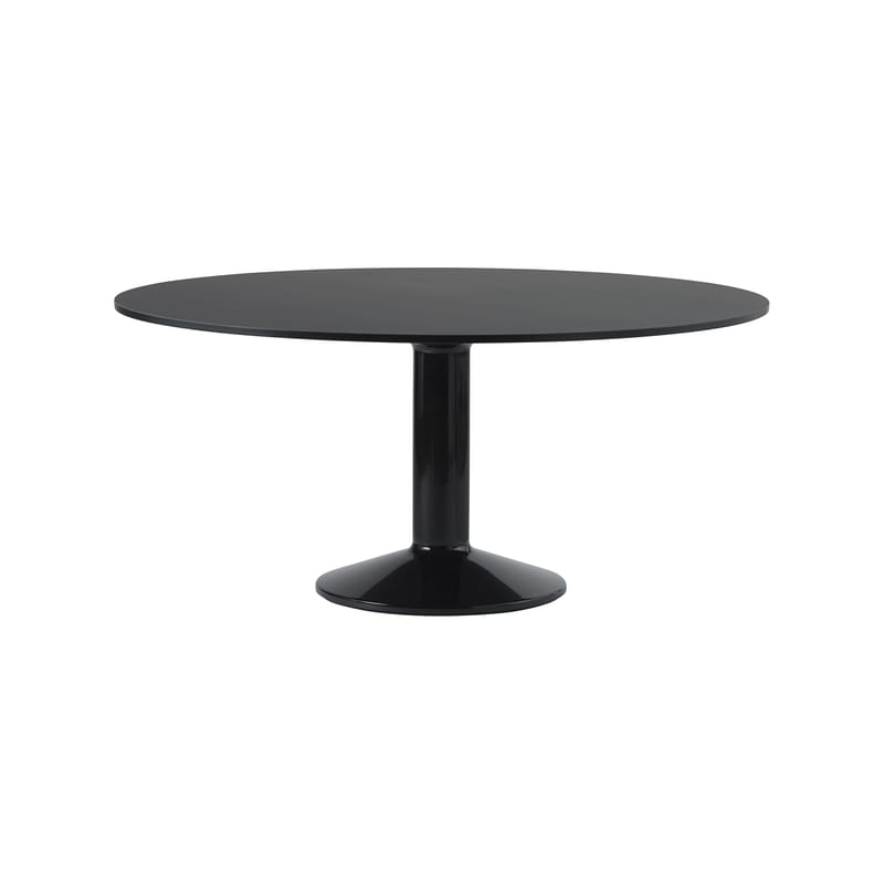 Mobilier - Tables - Table ronde Midst plastique noir / Ø 160 cm - Linoleum - Muuto - Noir mat (linoleum) / Pied noir brillant - Acier, MDF recouvert de linoleum