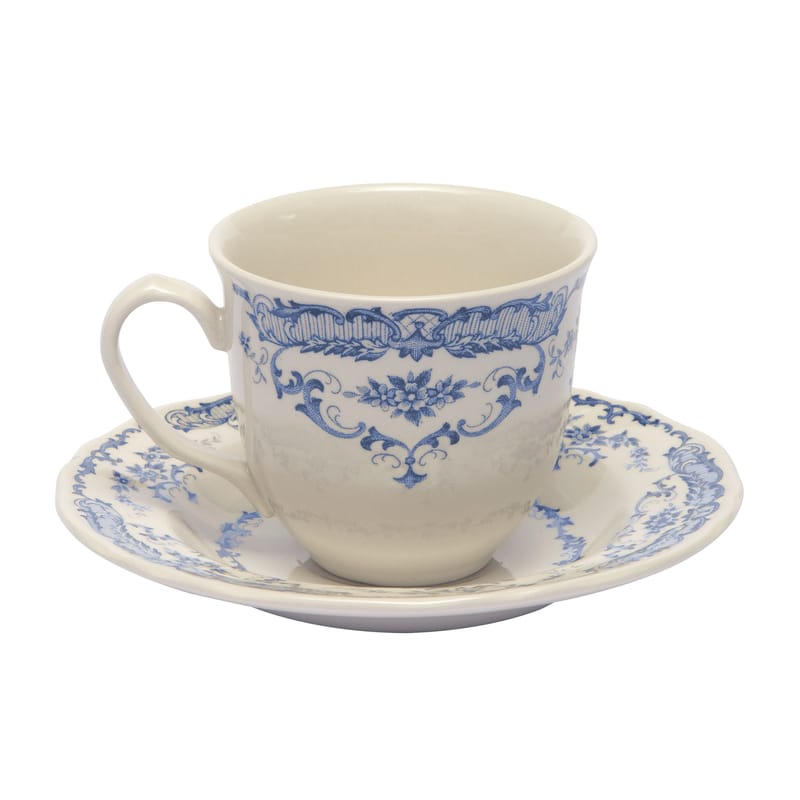 Table et cuisine - Tasses et mugs - Tasse à thé Rose céramique blanc bleu / Avec soucoupe - Bitossi Home - tasse à thé / Bleu - Céramique Ironstone